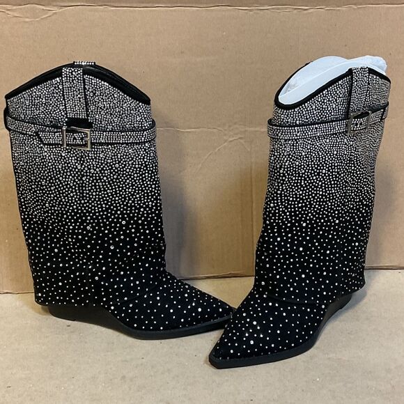 Madden Girl Shoes - Madden Girl Black and White Rhinestone Heeled Boots